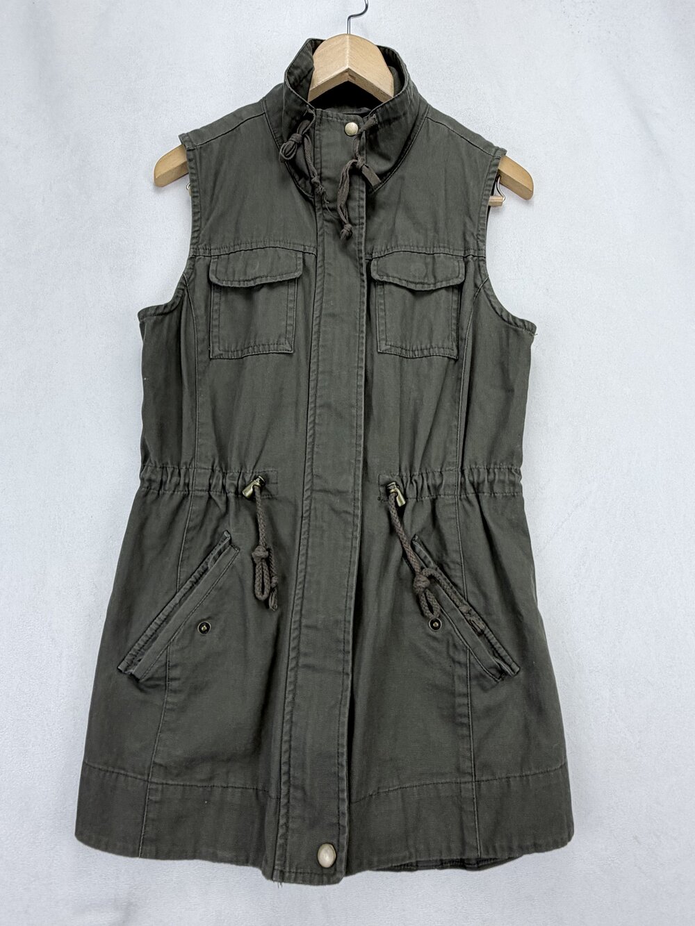 American Rag Women Olive Green Cotton Utility Drawstring Vest Size S - Picture 2 of 14